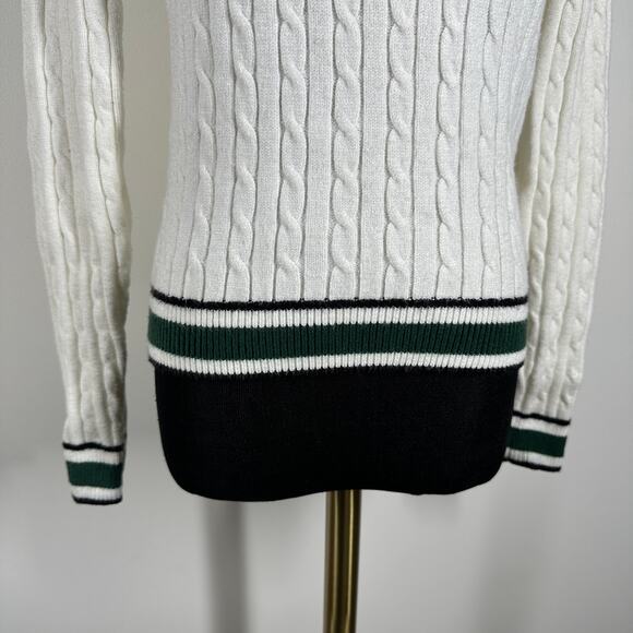 Evereve Womens Penny Cable Pullover Round Neck Sweater Knit White Green XS - Picture 4 of 8